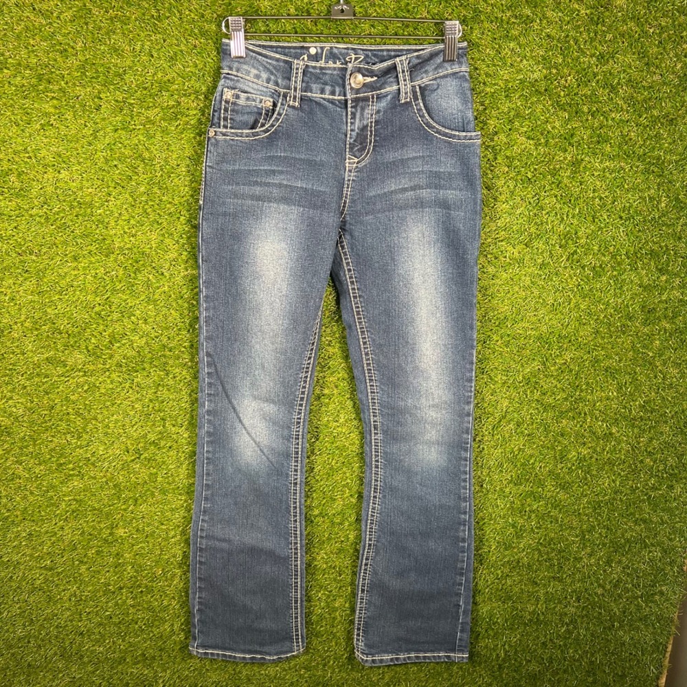 Cedar Rose Girls 14 Blue Bootcut Jeans Embroidered Sequin Flap Pocket Stretch